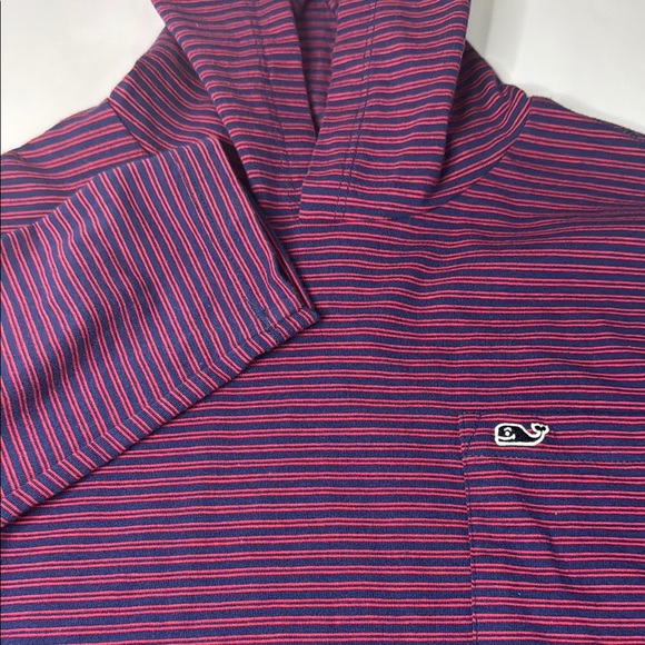 Vineyard Vines Boys' Edgartown‎ Hooded Navy and Red Striped Long Sleeve Tee L - Picture 1 of 4
